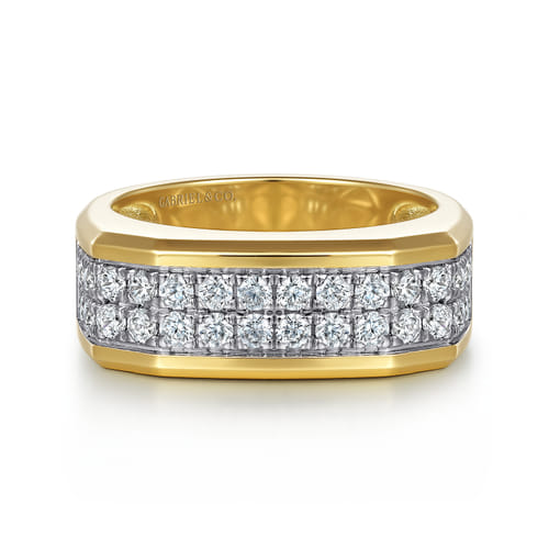 Gabriel & Co Yellow Gold Double Row Diamond Mens Ring | Noahs Fine Jewelry