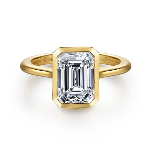 Gabriel & Co. Gold Emerald Cut Diamond Bezel Solitaire Engagement Ring | Noahs Fine Jewelry Dallas