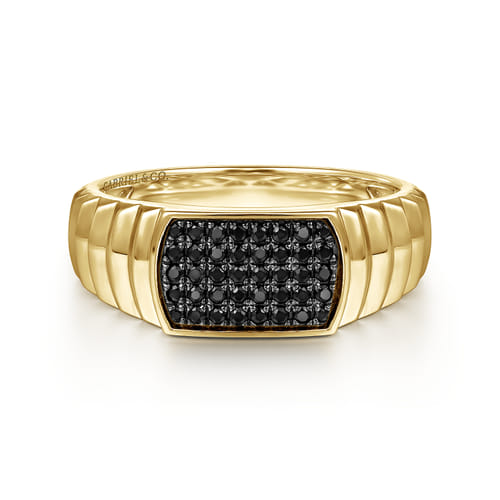 Gabriel & Co. Yellow Gold Textured Pavé Black Diamond Ring | Noahs Fine Jewelry