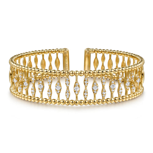 14K Gold Wide Bujukan Bead & Diamond Cuff Bangle | Noahs Fine Jewelry