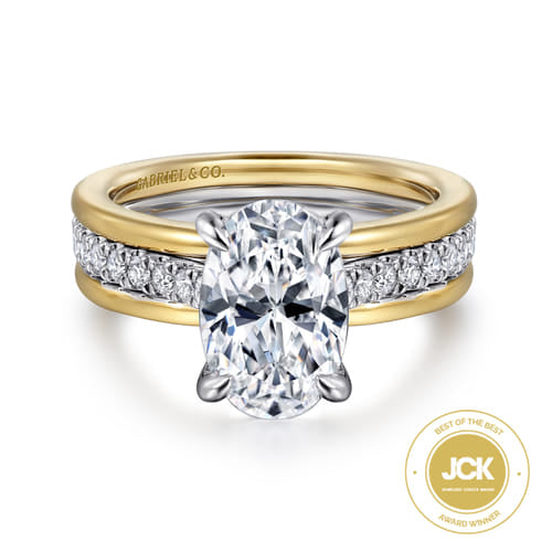 14K Gold Feah Wide Band Oval Diamond Engagement Ring | Noahs Fine Jewelry TX