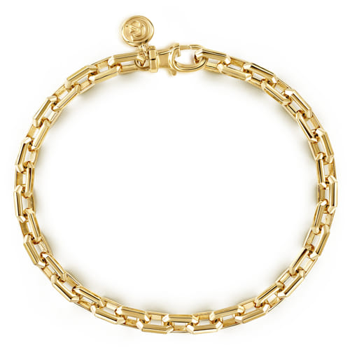 5.50mm 14K Yellow Gold Men's Solid Faceted Link Chain Bracelet | Authorized Gabriel & Co. Jewelers in DFW