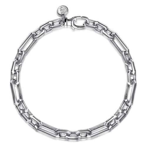 Gabriel & Co. 6.50mm Silver Hollow Figaro Link Chain Bracelet | Noah's Fine Jewelry Dallas