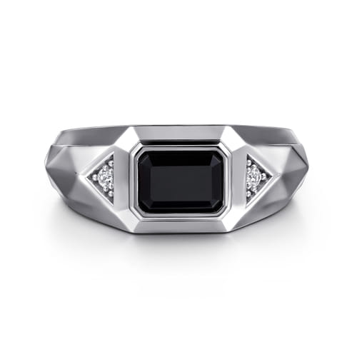 Gabriel & Co. Silver Wide Faceted Onyx Mens Ring | Noahs Fine Jewelry Dallas