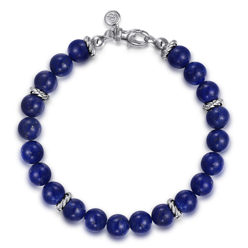 Gabriel & Co. Silver 8mm Lapis Beaded Bracelet | Noah's Fine Jewelry Dallas