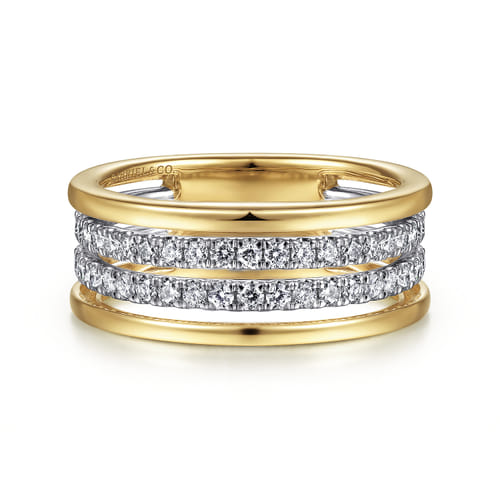 Gabriel & Co. 14K White & Yellow Gold Four Row Diamond Ring
