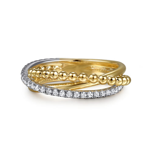 Gabriel & Co. 14K White & Yellow Gold Diamond Criss Cross Ring- Bujukan