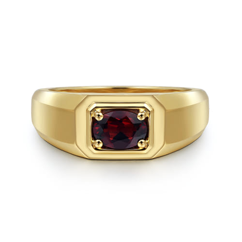 Gabriel & Co. Signet 14k Yellow Gold Wide Garnet Band