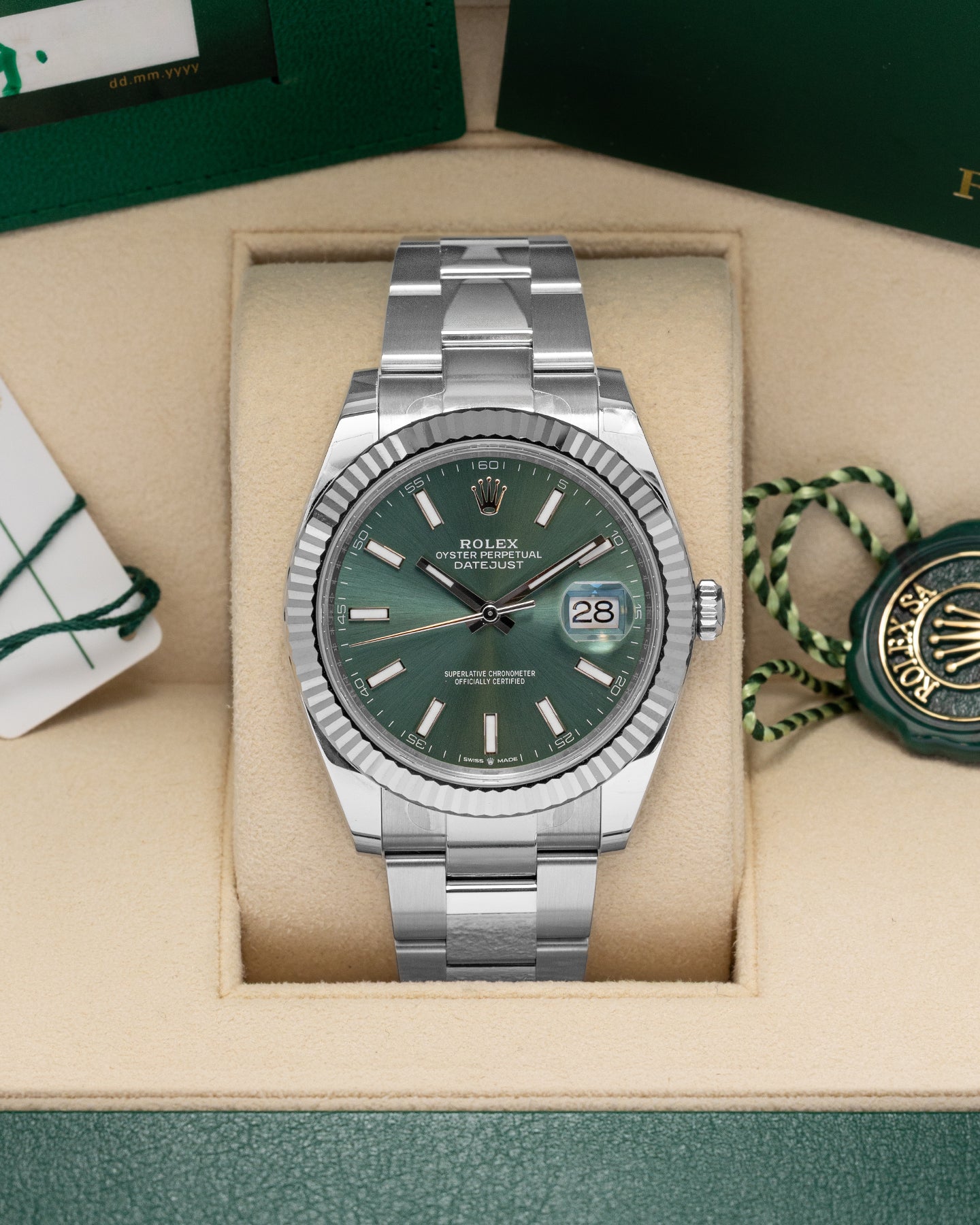 Mint Green Rolex Datejust 41 126334 | Noahs Fine Watches and Jewelry TX