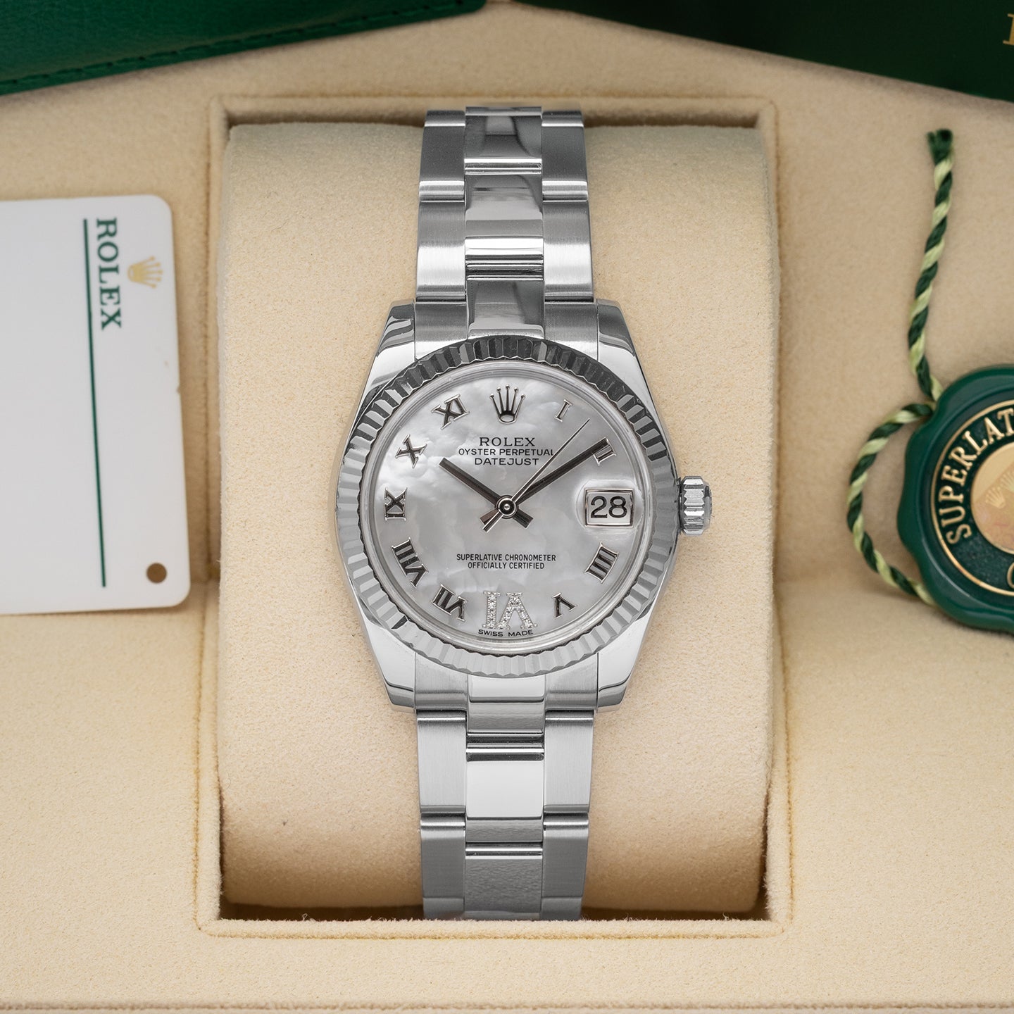 MOP Diamond Dial Rolex Datejust 31 178274 | Noah's Fine Watches & Jewelry