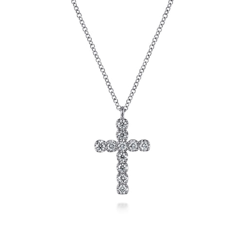 14K White Gold Diamond Cross Pendant Necklace