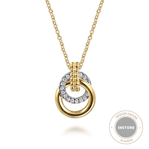 14K White & Yellow Gold Diamond Pendant Necklace-Bujukan