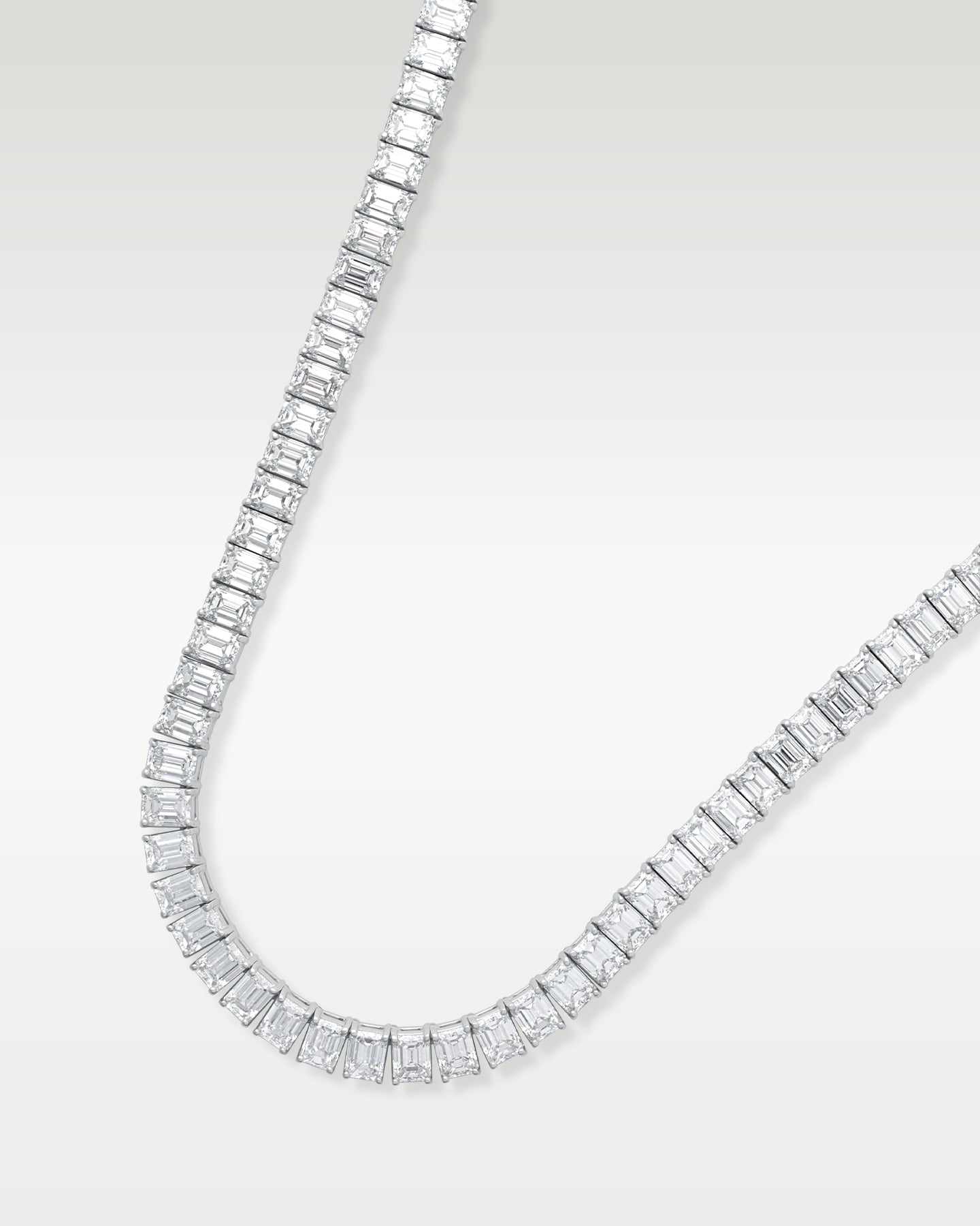 Platinum Emerald Cut Diamond Tennis Necklace | Noah's Fine Jewelry Dallas, TX