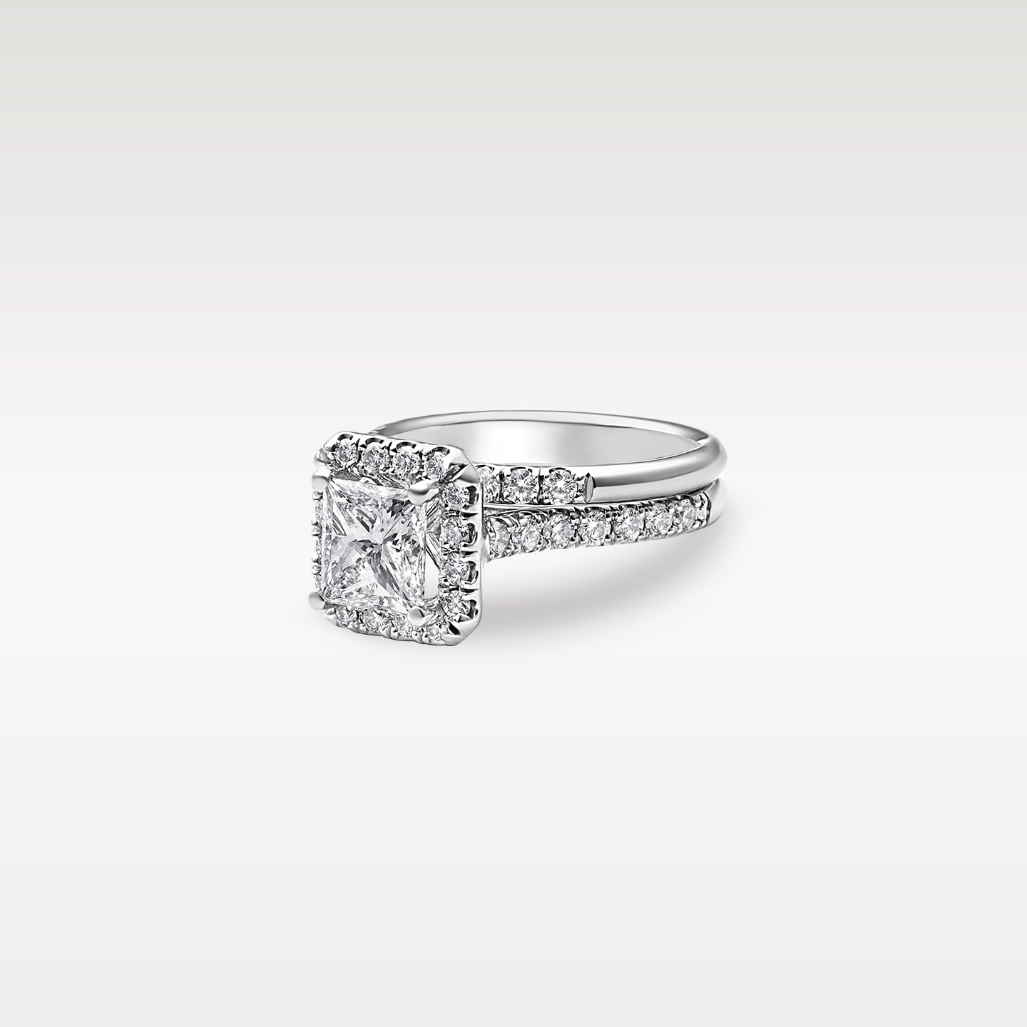 Platinum Princess Cut Halo Diamond Bridal Set | Noah’s Fine Jewelry Dallas
