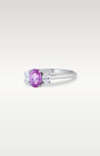 Platinum Three-Stone Pink Sapphire & Diamond Ring | Noah's Fine Jewelry Dallas, Texas