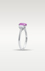 Platinum Three-Stone Pink Sapphire & Diamond Ring | Noah's Fine Jewelry Dallas, Texas