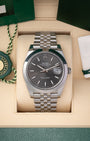 Pre owned 2025 Rolex Datejust 41 126300 slate dial with smooth steel bezel and Jubilee bracelet at Noah's Fine Watches Dallas