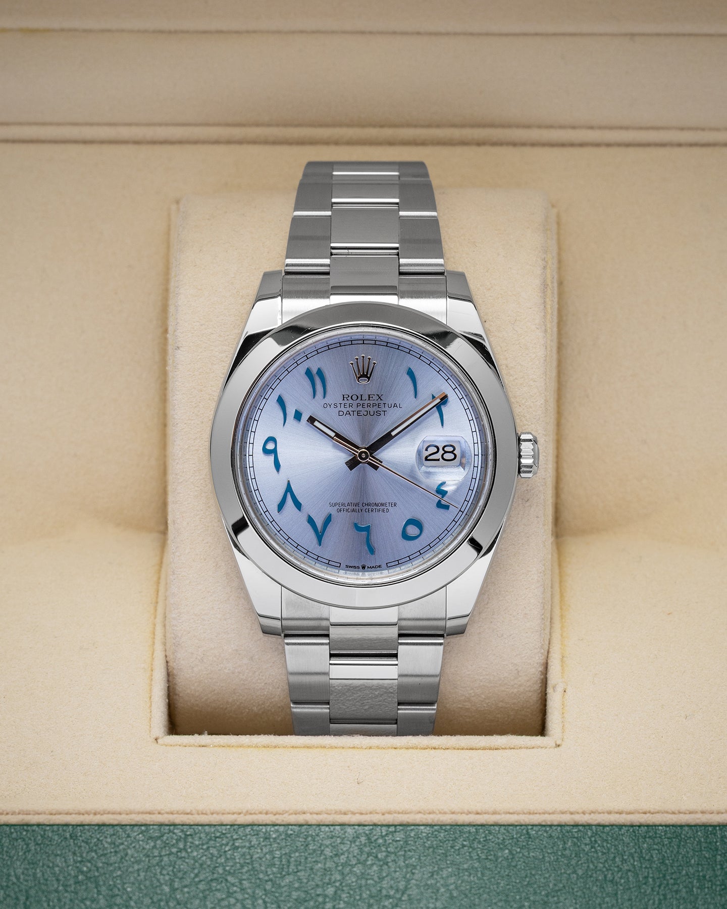 Rolex Datejust Aftermarket Ice Blue Arabic Dial 126300 | Noah's Fine Watches and Jewelry in Dallas, TX