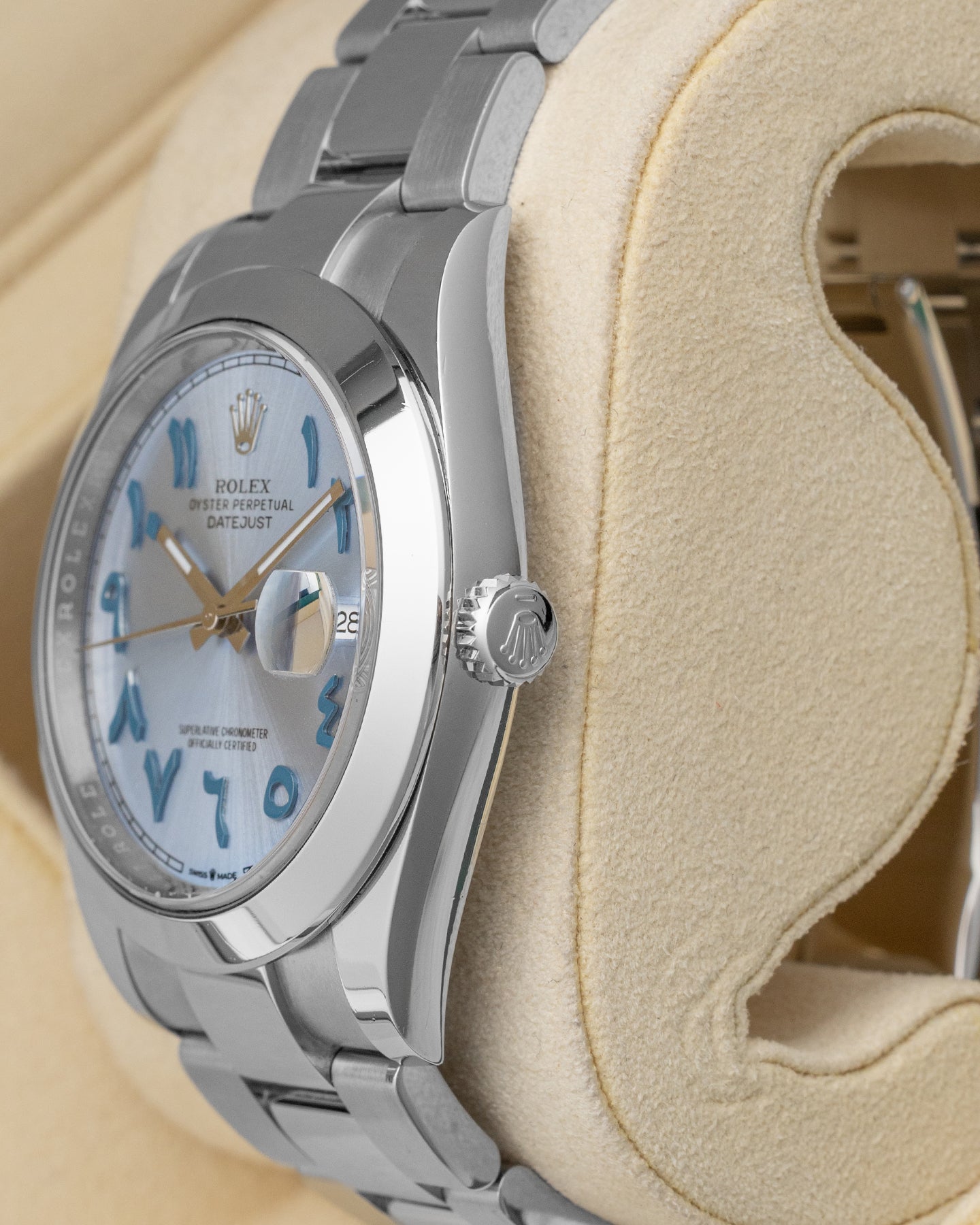 Rolex Datejust Aftermarket Ice Blue Arabic Dial 126300 | Noah's Fine Watches and Jewelry in Dallas, TX