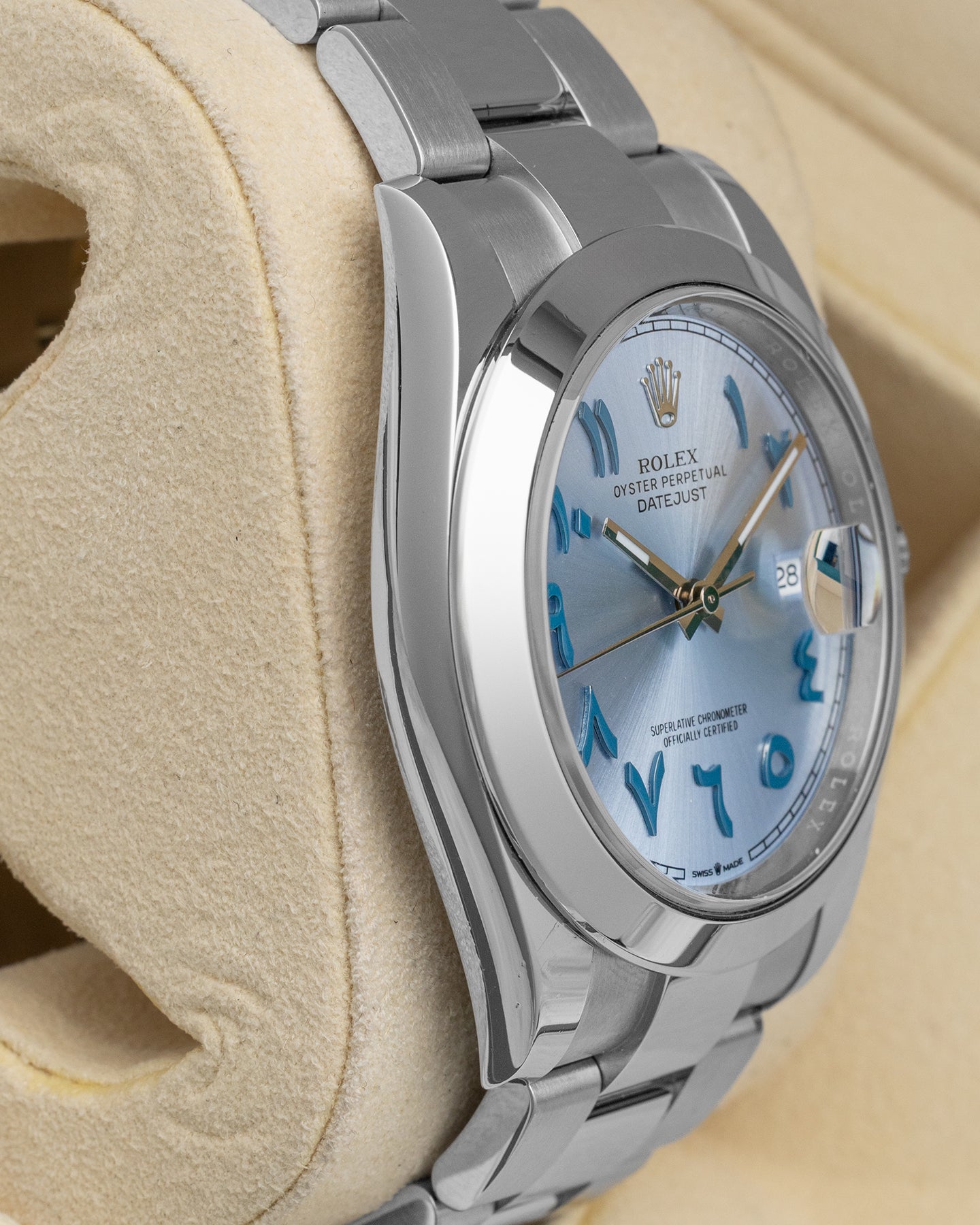 Rolex Datejust Aftermarket Ice Blue Arabic Dial 126300 | Noah's Fine Watches and Jewelry in Dallas, TX