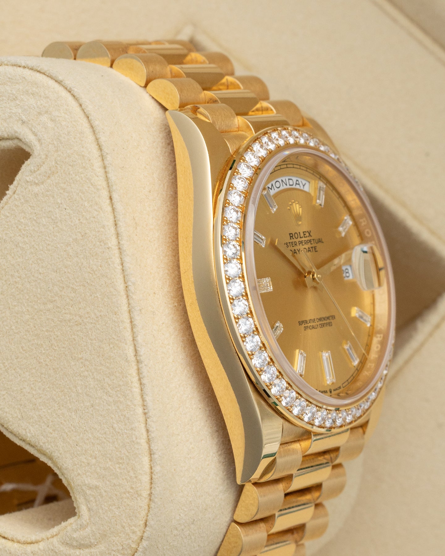 Yellow Gold Diamond Rolex Day-Date 228348RBR | Noah's Fine Watches Dallas, Texas