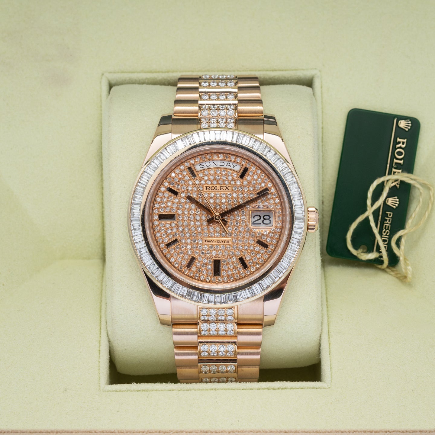 Rose Gold AM Diamonds Rolex Day-Date II 218235 | Noah's Fine Watches Dallas, TX