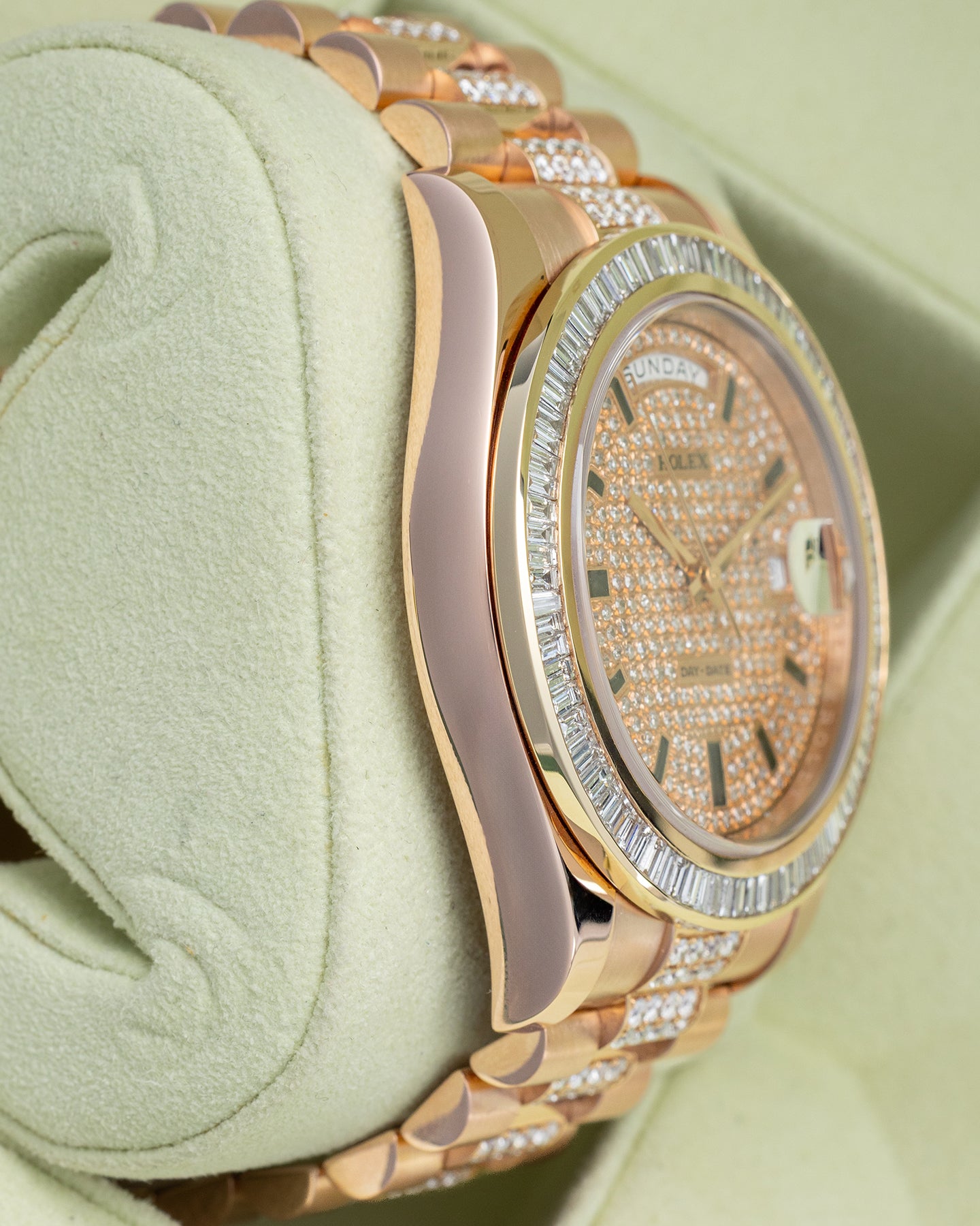 Rose Gold AM Diamonds Rolex Day-Date II 218235 | Noah's Fine Watches Dallas, TX