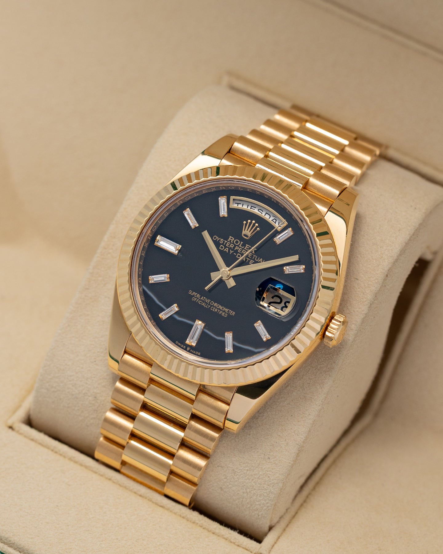 Rolex Day-Date Onyx Diamond 228238 | Noah's Fine Watches and Jewelry