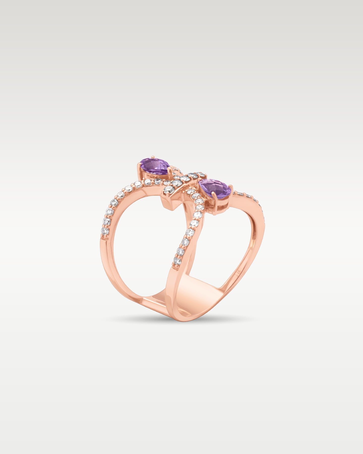 14k Rose Gold Geometric Amethyst Diamond Ring | Noah's Fine Jewelry TX