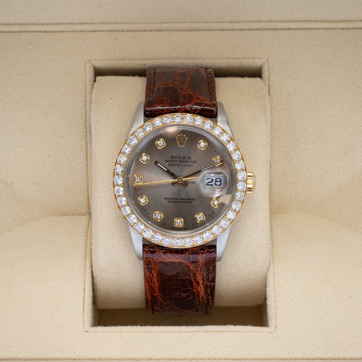 Custom Diamond Rolex Datejust 36 16013 | Noah's Fine Jewelry & Watches USA