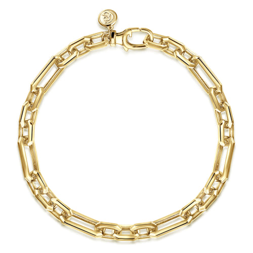 Gabriel & Co. 6.50mm 14K Yellow Gold Men's Hollow Figaro Link Chain Bracelet