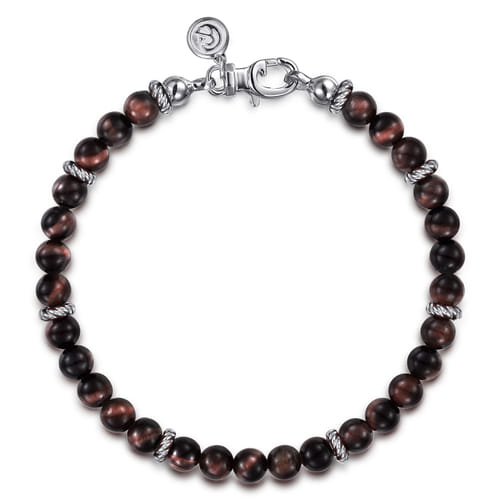 Gabriel & Co. Sterling Silver and 6mm Tiger Eye Beaded Bracelet