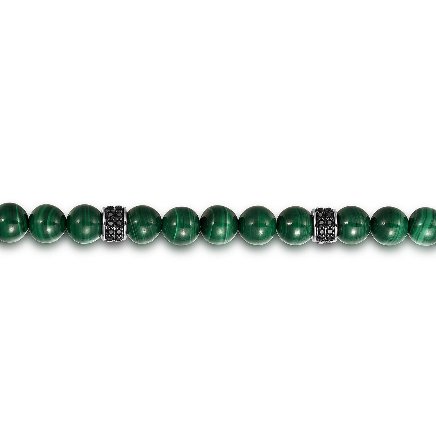 Beaded Bracelet 925 Sterling Silver Black Spinel and Malachite 6mm