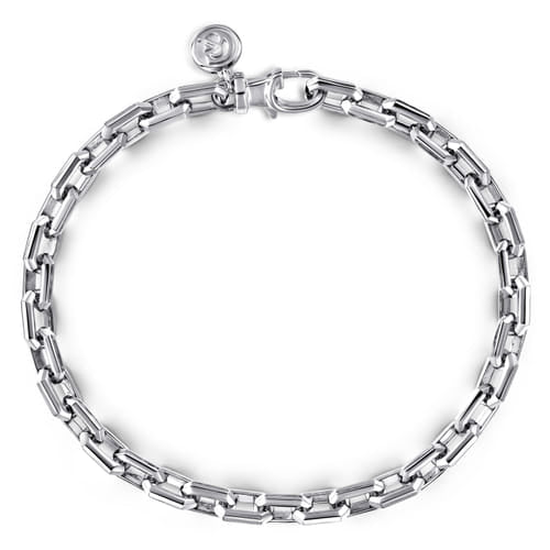 Gabriel & Co. 5.50mm 925 Sterling Silver Men's Solid Faceted Link Chain Bracelet