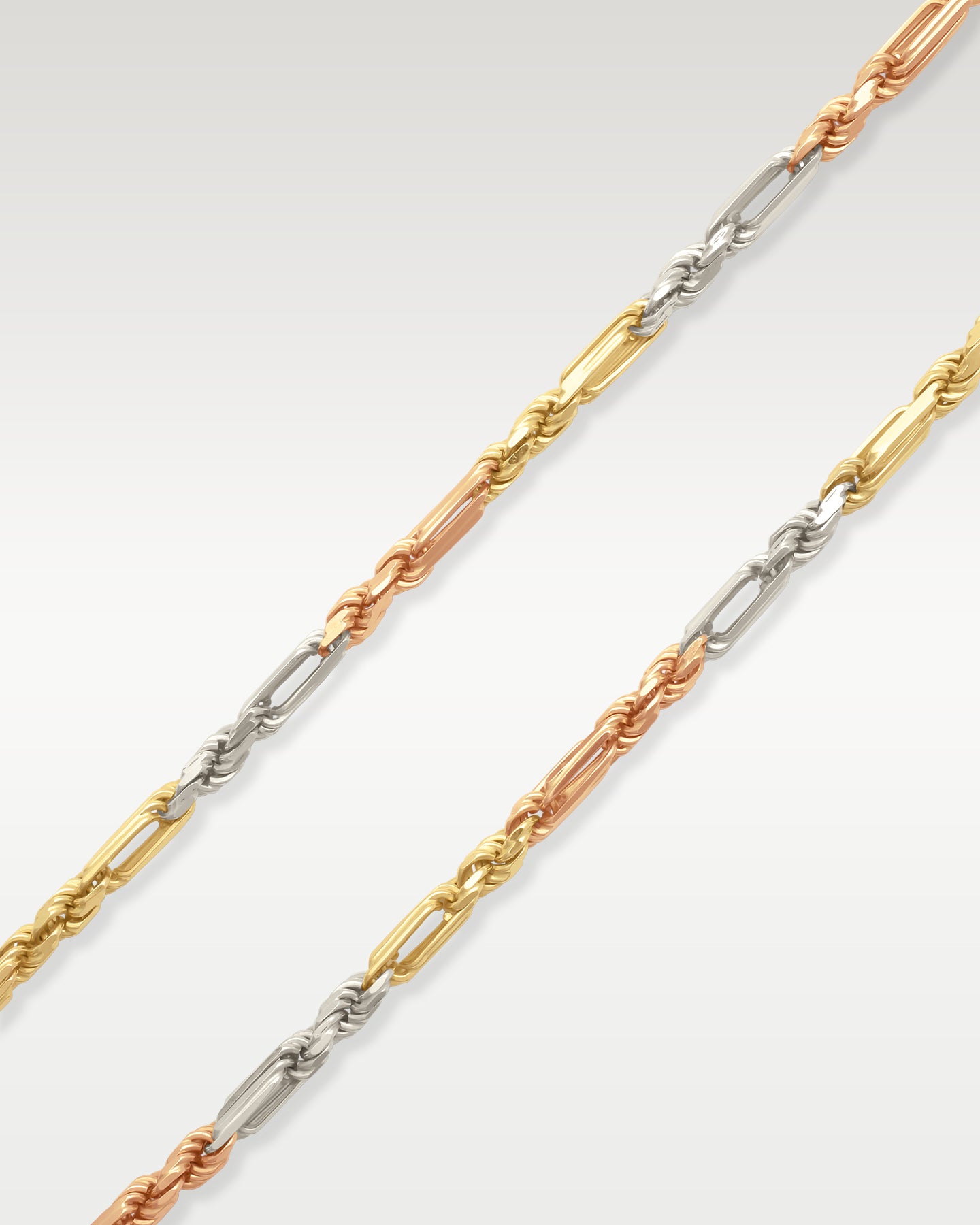 14k Yellow, White and Rose Gold Figarope Chain Necklace | Noah's Fine Jewelry Dallas