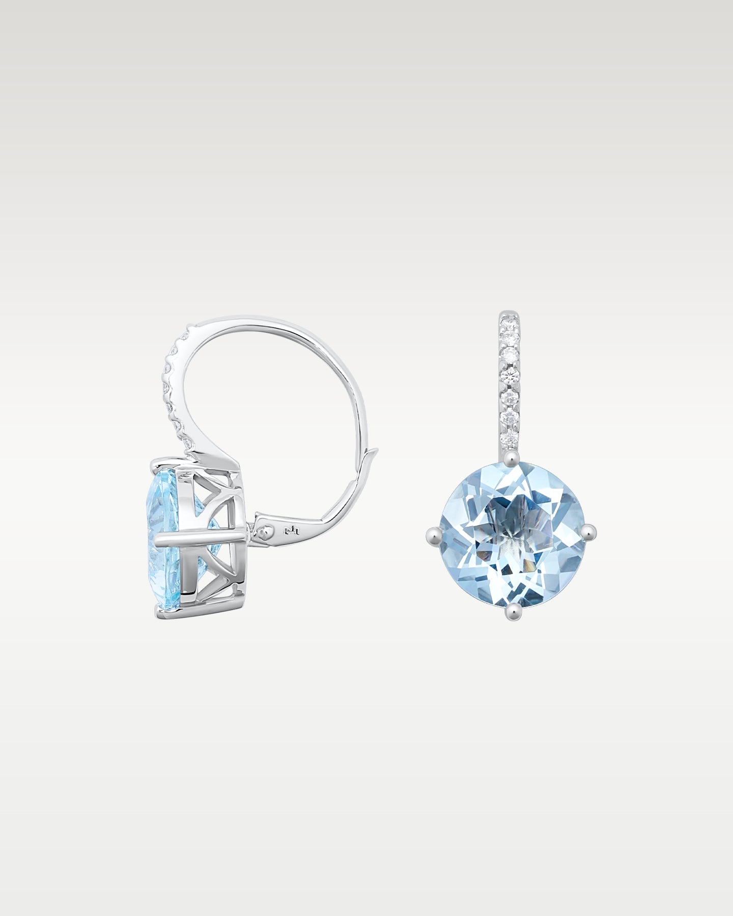14K White Gold Aquamarine & Diamond Drop Earrings | Noah's Fine Jewelry Dallas, Texas