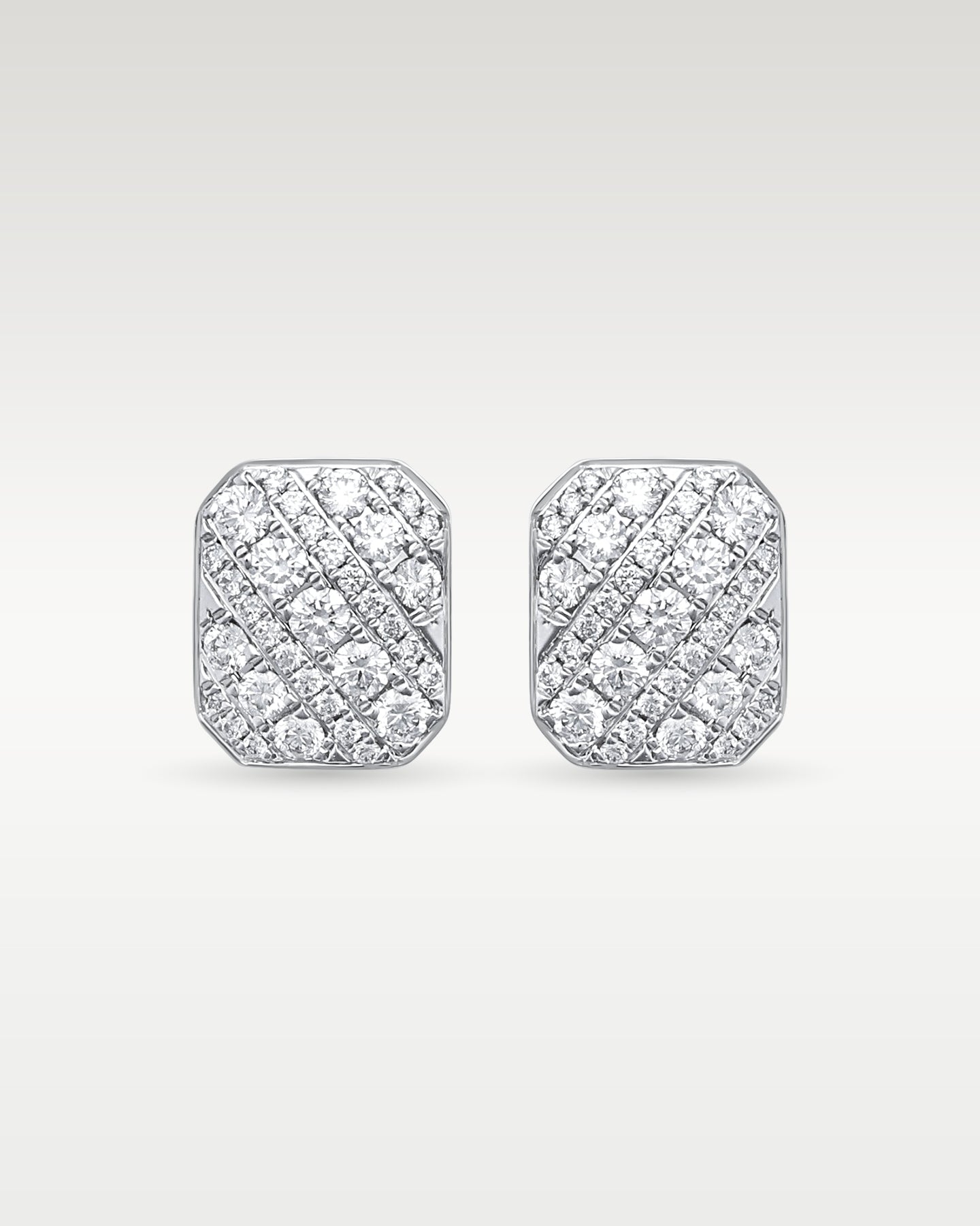 14K White Gold Rectangular Diamond Cluster Studs | Noah's Fine Jewelry Dallas, Texas