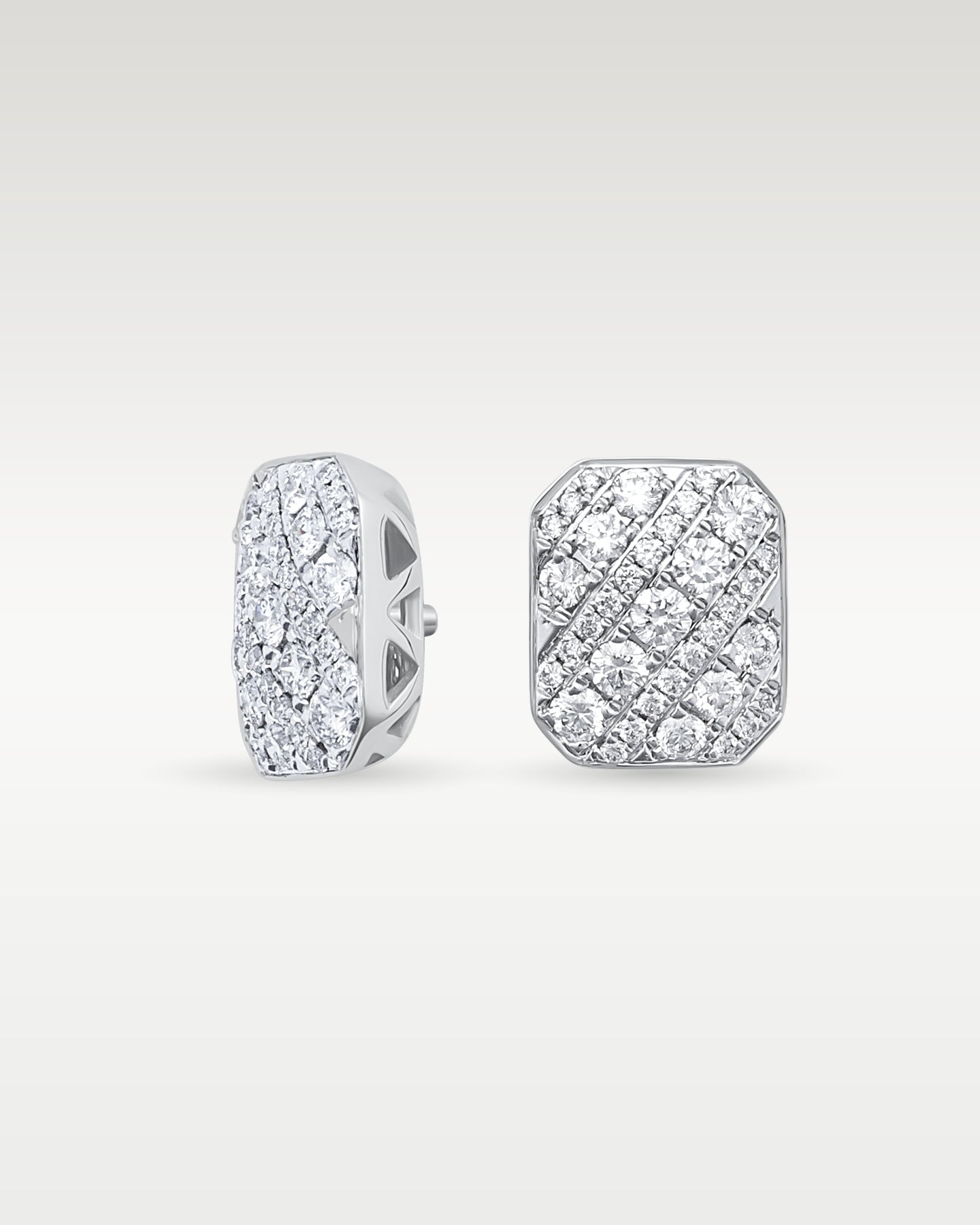 14K White Gold Rectangular Diamond Cluster Studs | Noah's Fine Jewelry Dallas, Texas