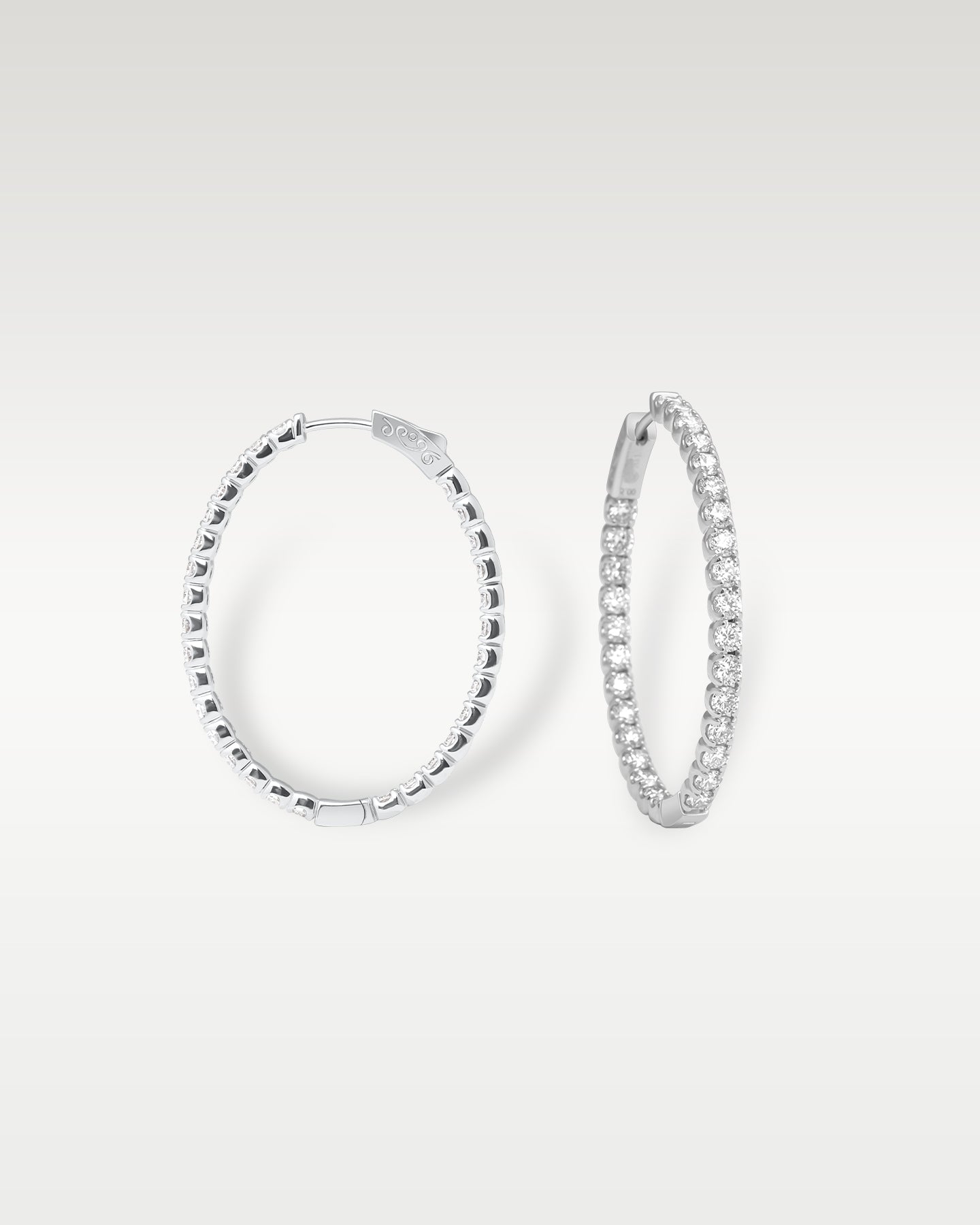 White Gold Pave Round Diamond Hoop Earrings | Noah's Fine Jewelry Dallas