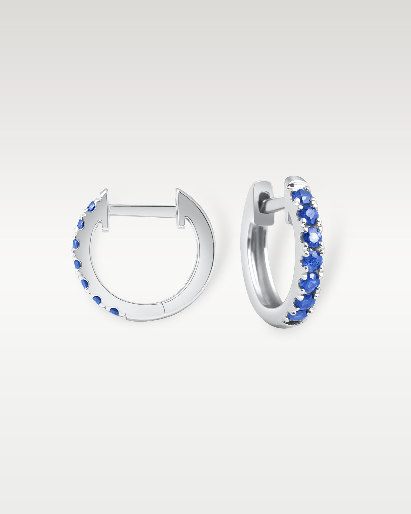 White Gold Sapphire Huggie Hoop Earrings | Noah's Fine Jewelry Dallas