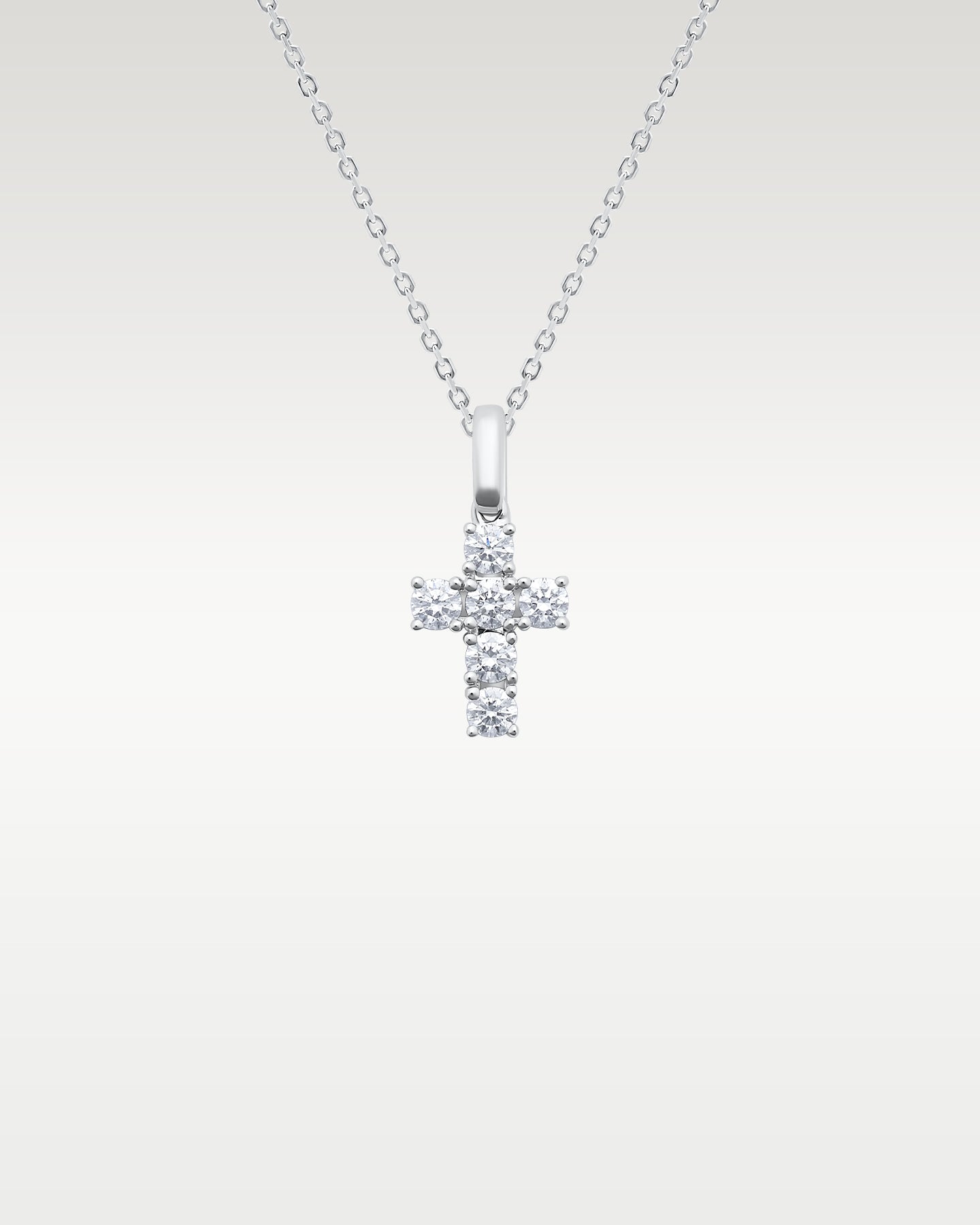14k White Gold Six Diamond Cross Pendant Necklace | Noah's Fine Jewelry Frisco, Texas