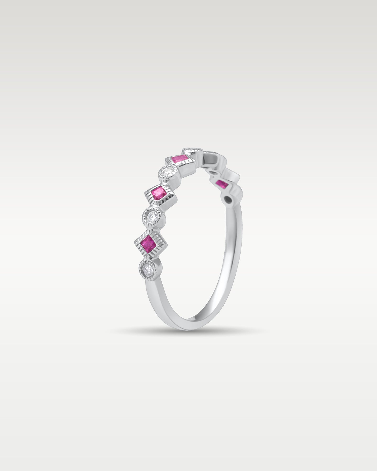 14k White Gold Stackable Ruby Diamond Ring | Noah's Fine Jewelry TX