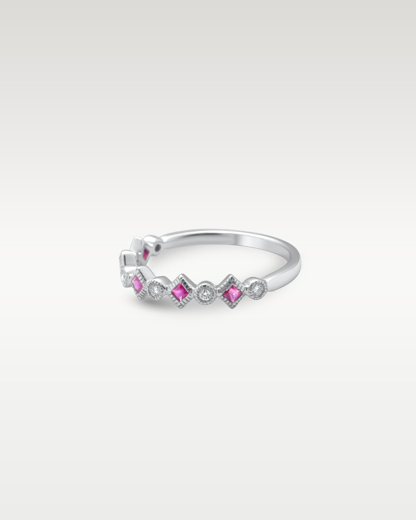 14k White Gold Stackable Ruby Diamond Ring | Noah's Fine Jewelry TX