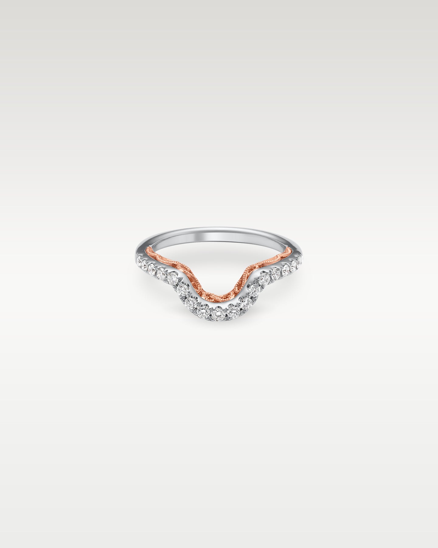 14k White and Rose Gold Curved Diamond Ring | Noah's Fine Jewelry Frisco TX