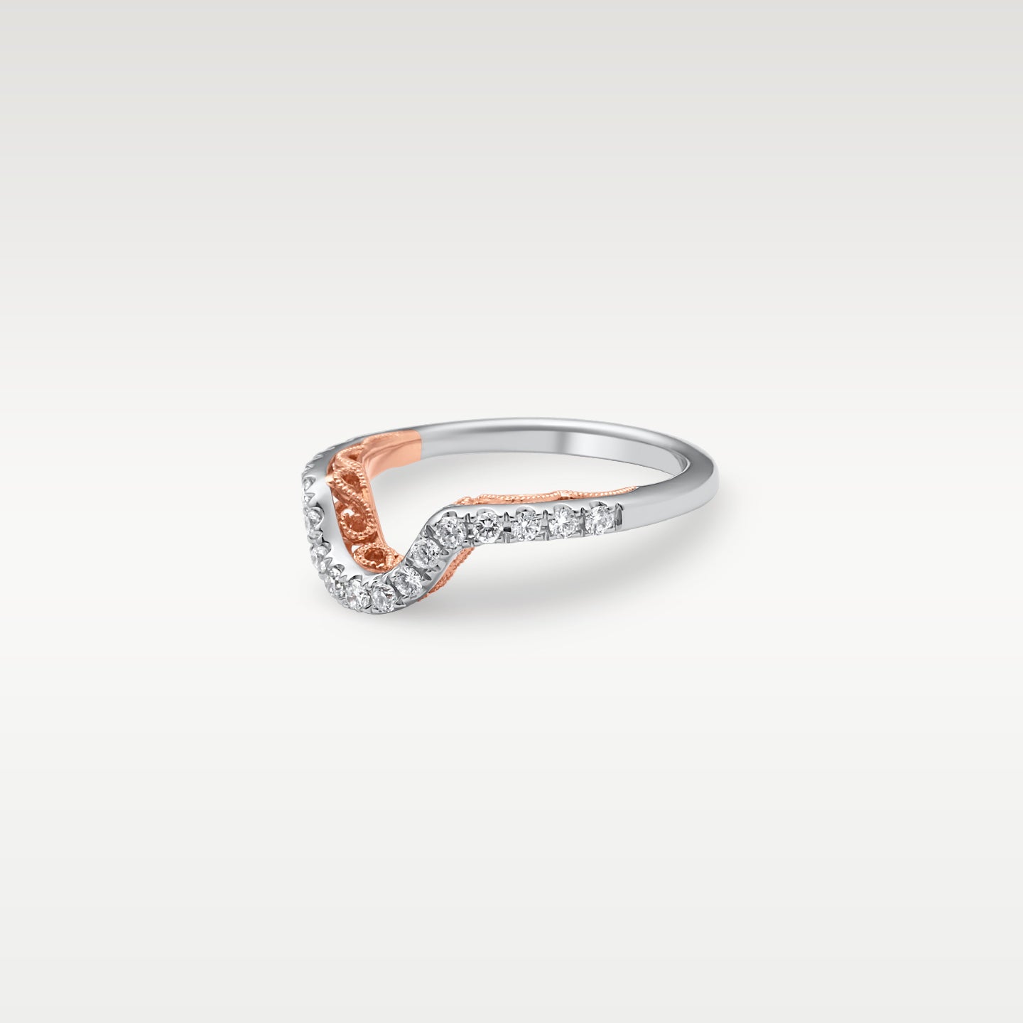 14k White and Rose Gold Curved Diamond Ring | Noah's Fine Jewelry Frisco TX