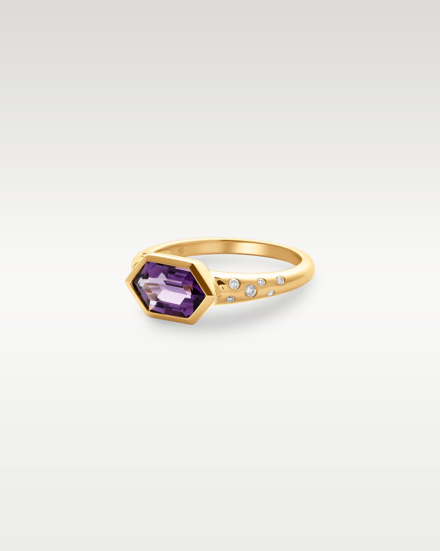 14k Yellow Gold Amethyst & Diamond Hexagonal Ring | Noah's fine Jewelry Dallas, Texas