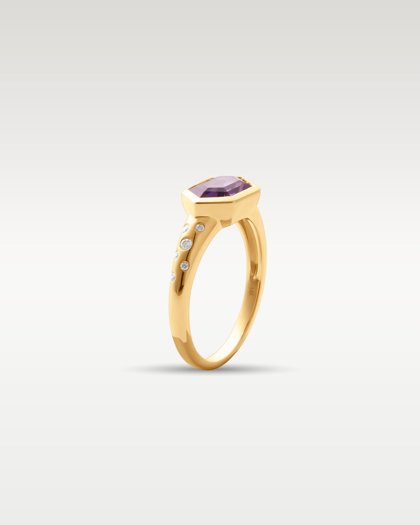14k Yellow Gold Amethyst & Diamond Hexagonal Ring | Noah's fine Jewelry Dallas, Texas