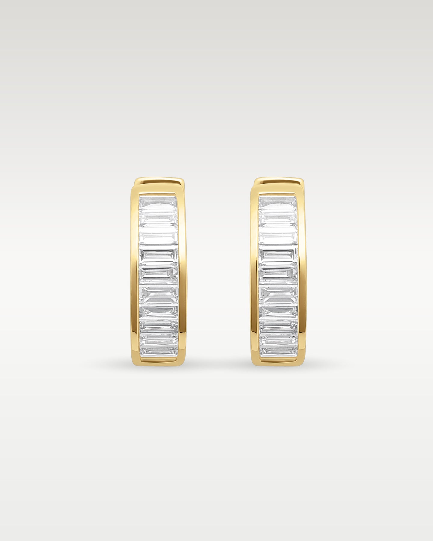 14K Yellow Gold Baguette Diamond Huggies | Noah's Fine Jewelry Dallas, Texas