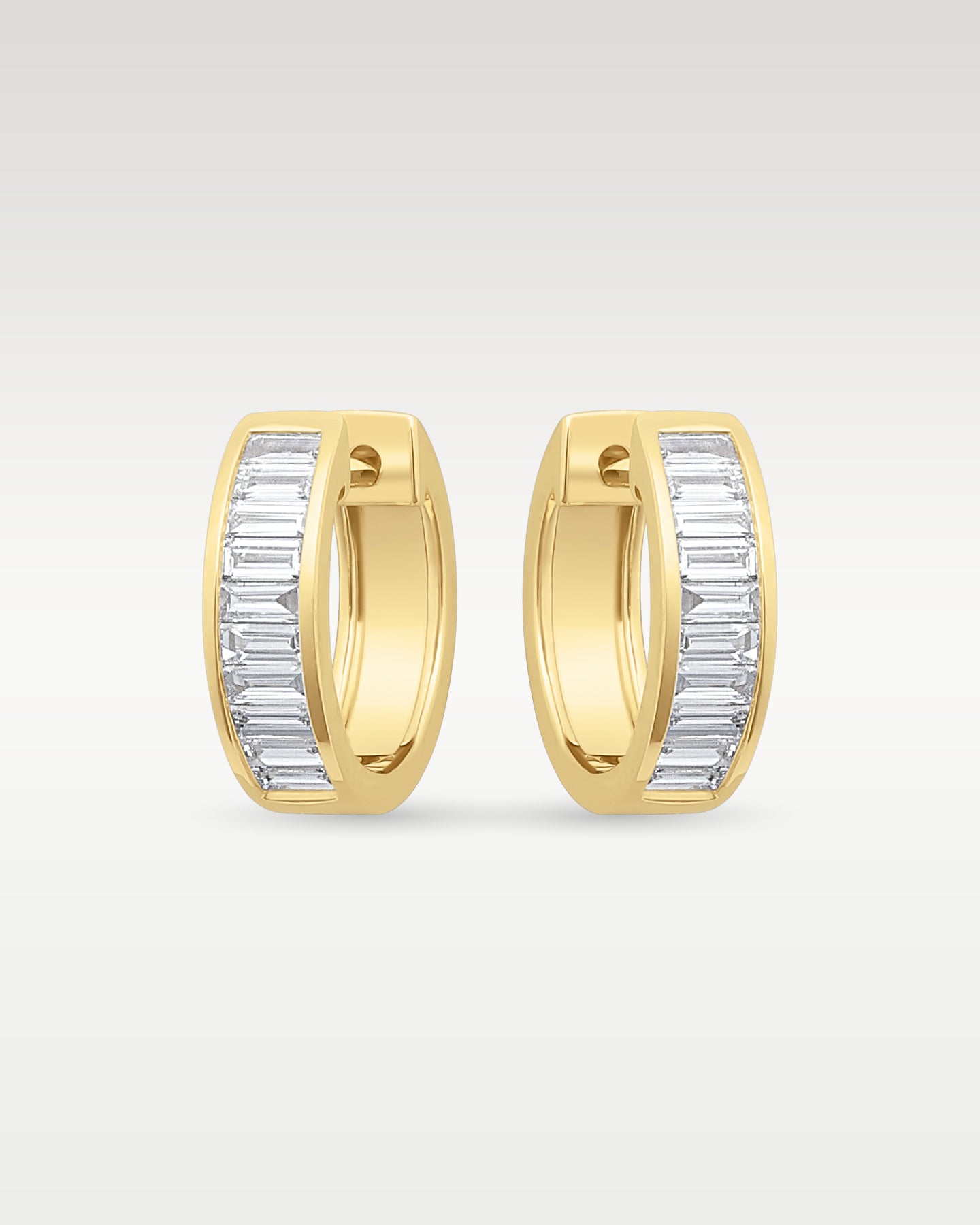 14K Yellow Gold Baguette Diamond Huggies | Noah's Fine Jewelry Dallas, Texas