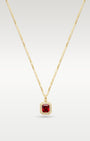 Yellow Gold Emerald Cut Ruby Halo Pendant Necklace | Noahs Fine Jewelry and Watches DFW